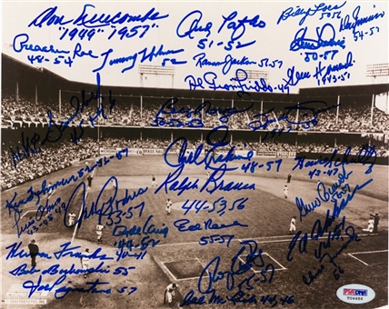 Brooklyn Dodgers Stars Multi Signed 8x10" Photo with 29 Signatures Including Don Newcombe, Johnny Podres, and Andy Pafko (PSA/DNA)